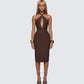 Cleo Brown Halter Strap Bandage Jersey Pencil Dress model front