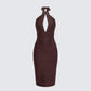 Cleo Brown Halter Strap Bandage Jersey Pencil Dress product front