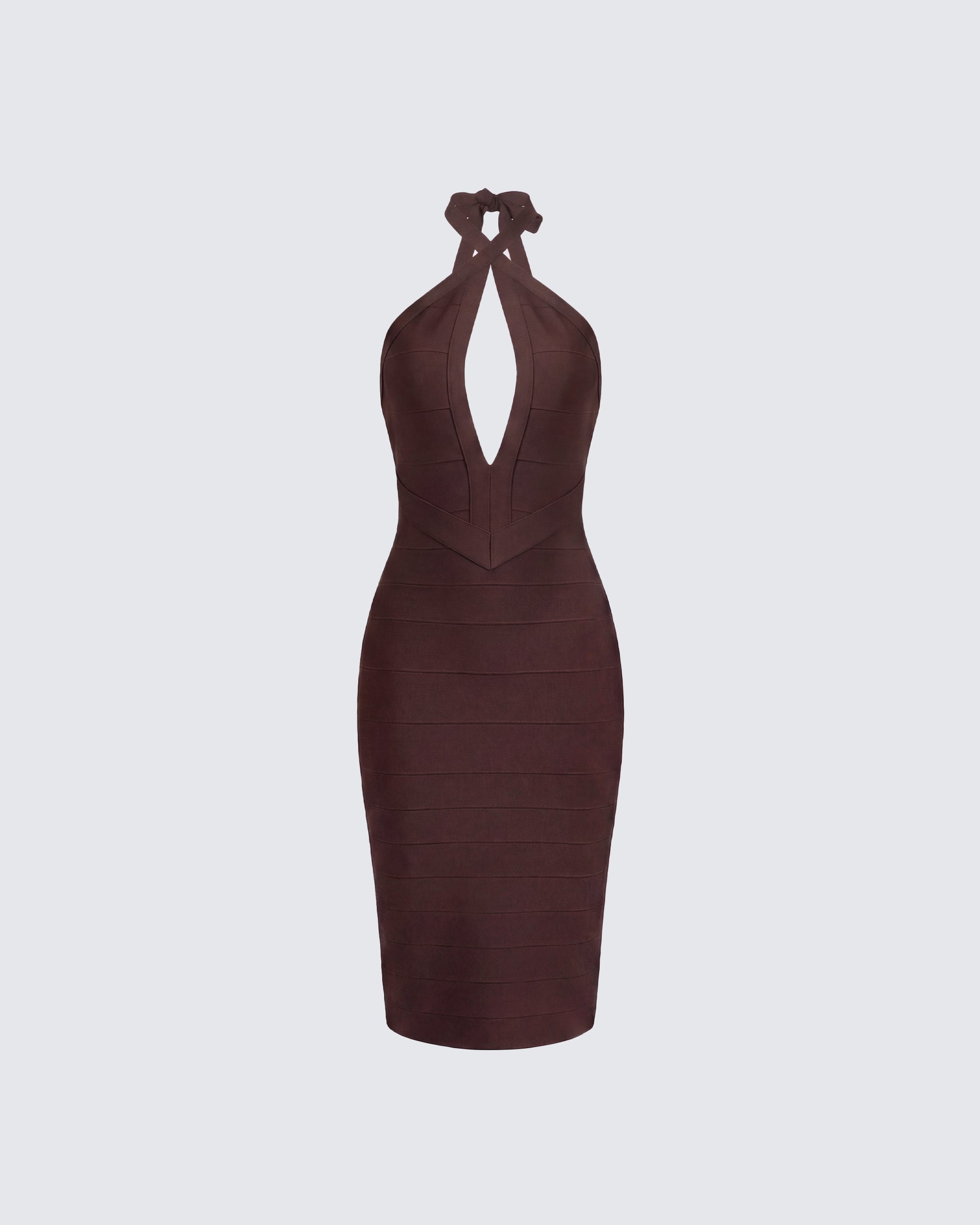 Cleo Brown Halter Strap Bandage Jersey Pencil Dress product front