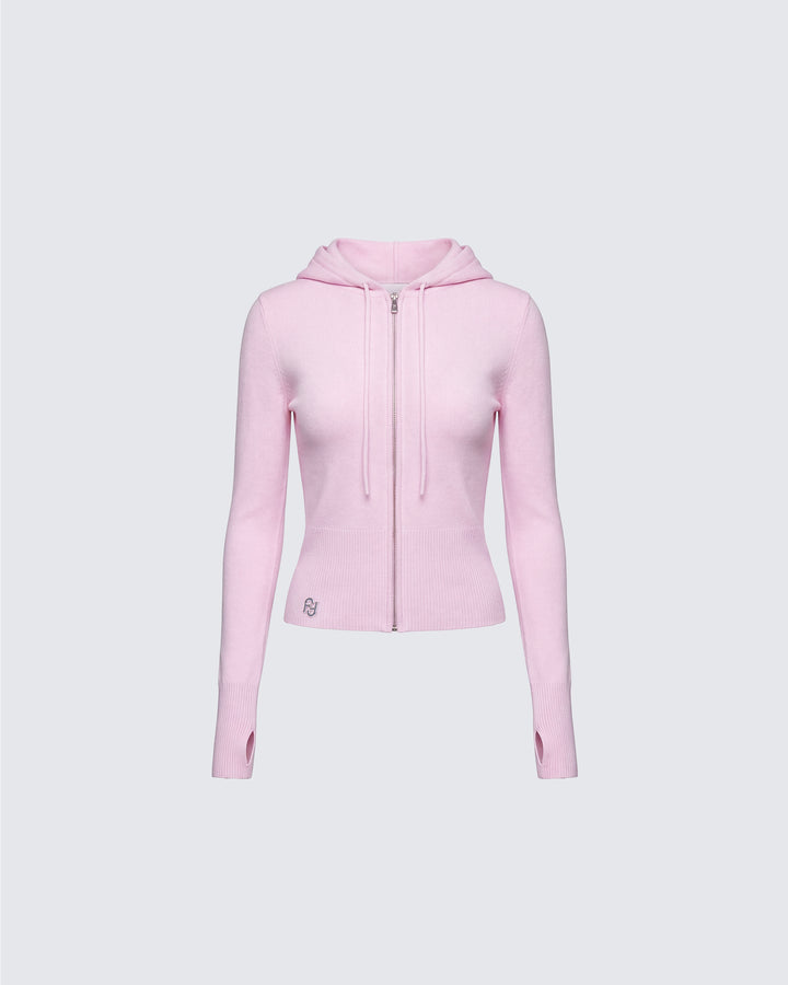 Corah Pink Knit Laced Hoodie product front