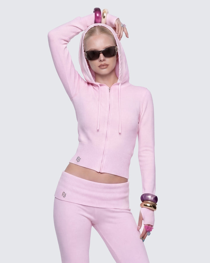 Corah Pink Knit Laced Hoodie