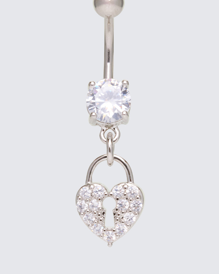 Corinne Silver Heart Lock Belly Bar