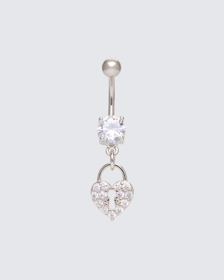 Corinne Silver Heart Lock Belly Bar product front