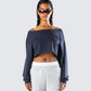 Cory Navy Long Sleeve Crop Top