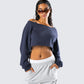 Cory Navy Long Sleeve Crop Top