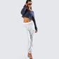 Cory Navy Long Sleeve Crop Top
