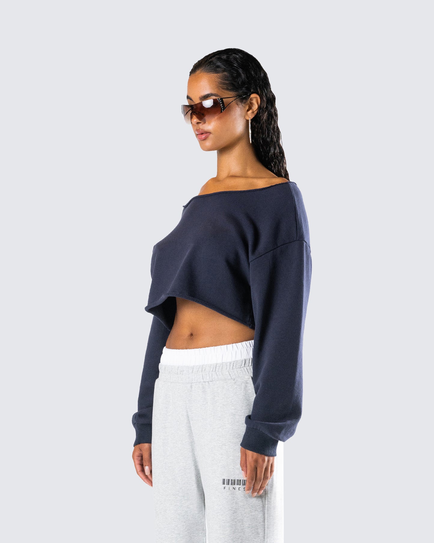 Cory Navy Long Sleeve Crop Top