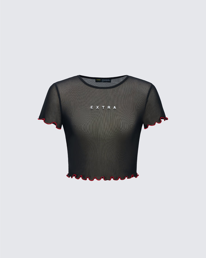 Cami Black Mesh Graphic Crop Top