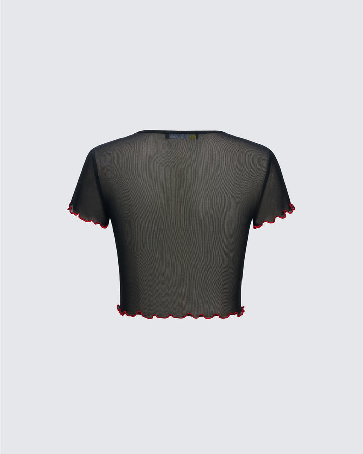 Cami Black Mesh Graphic Crop Top