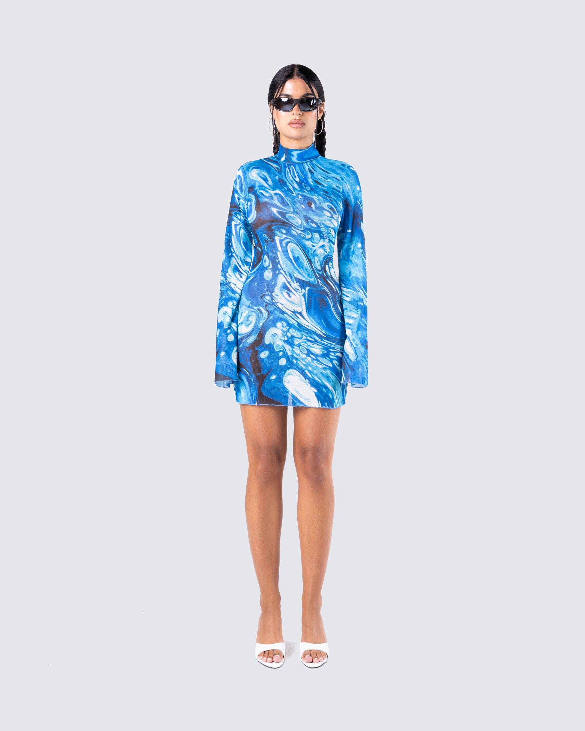 graphic mini dress Blue Swirl Print Mini Dress