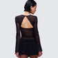 Damaris Black Long Sleeve Bow Trim Top