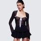 Damaris Black Long Sleeve Bow Trim Top