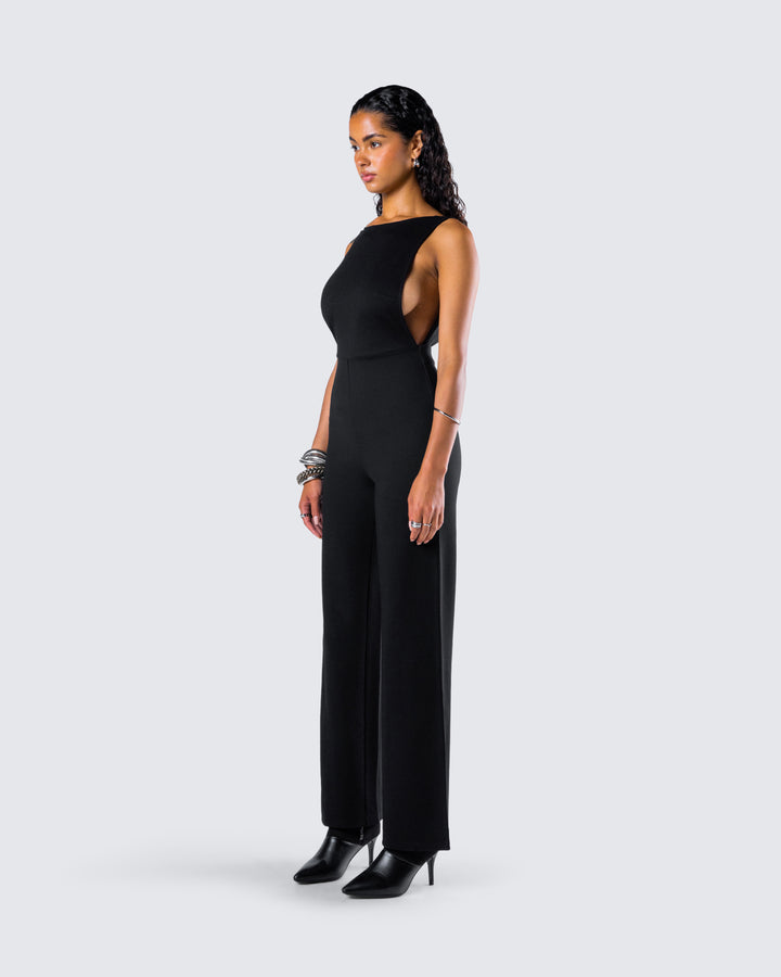 Women's black jumpsuit alternate angle – FINESSE