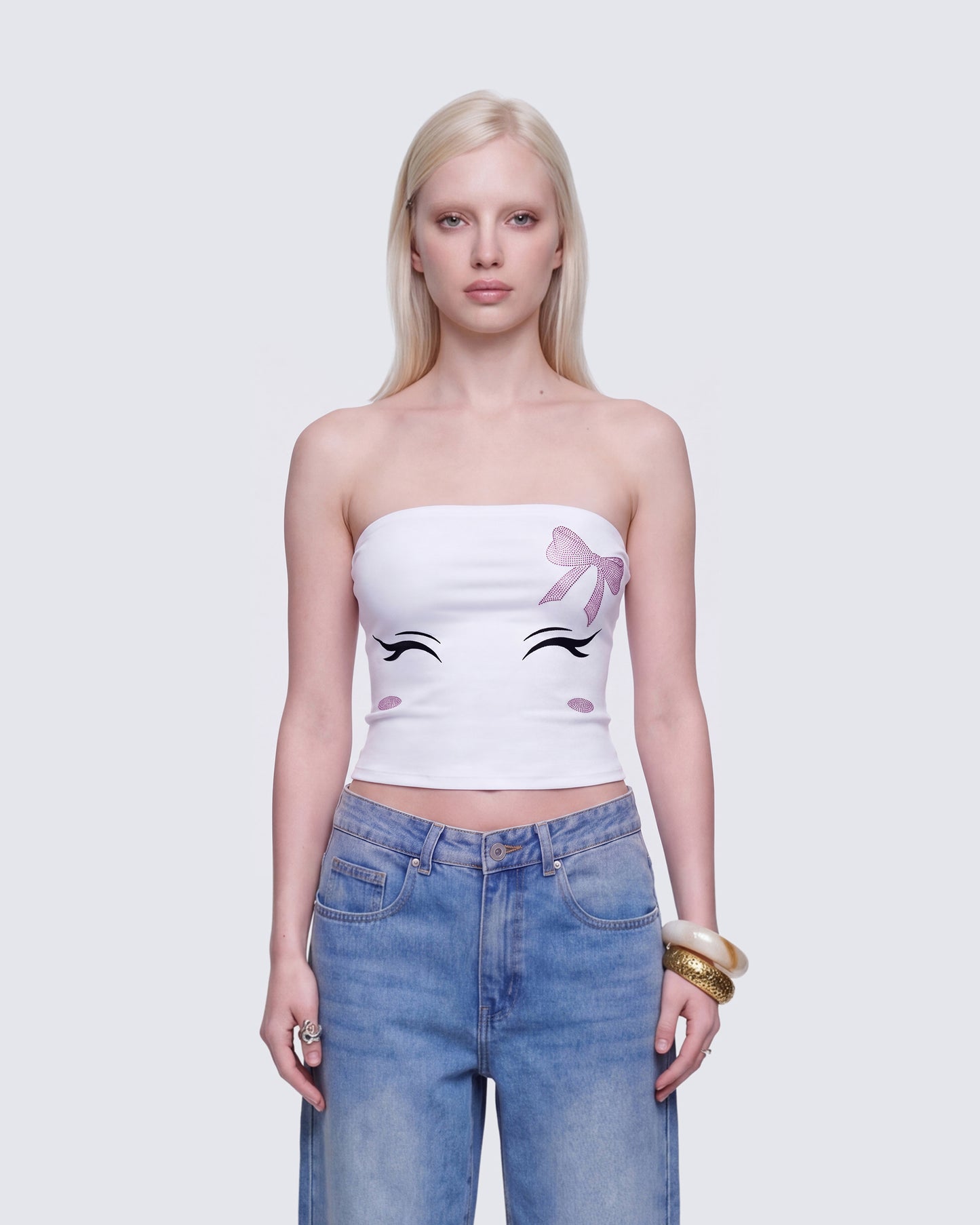 Dane White Graphic Tube Top model front