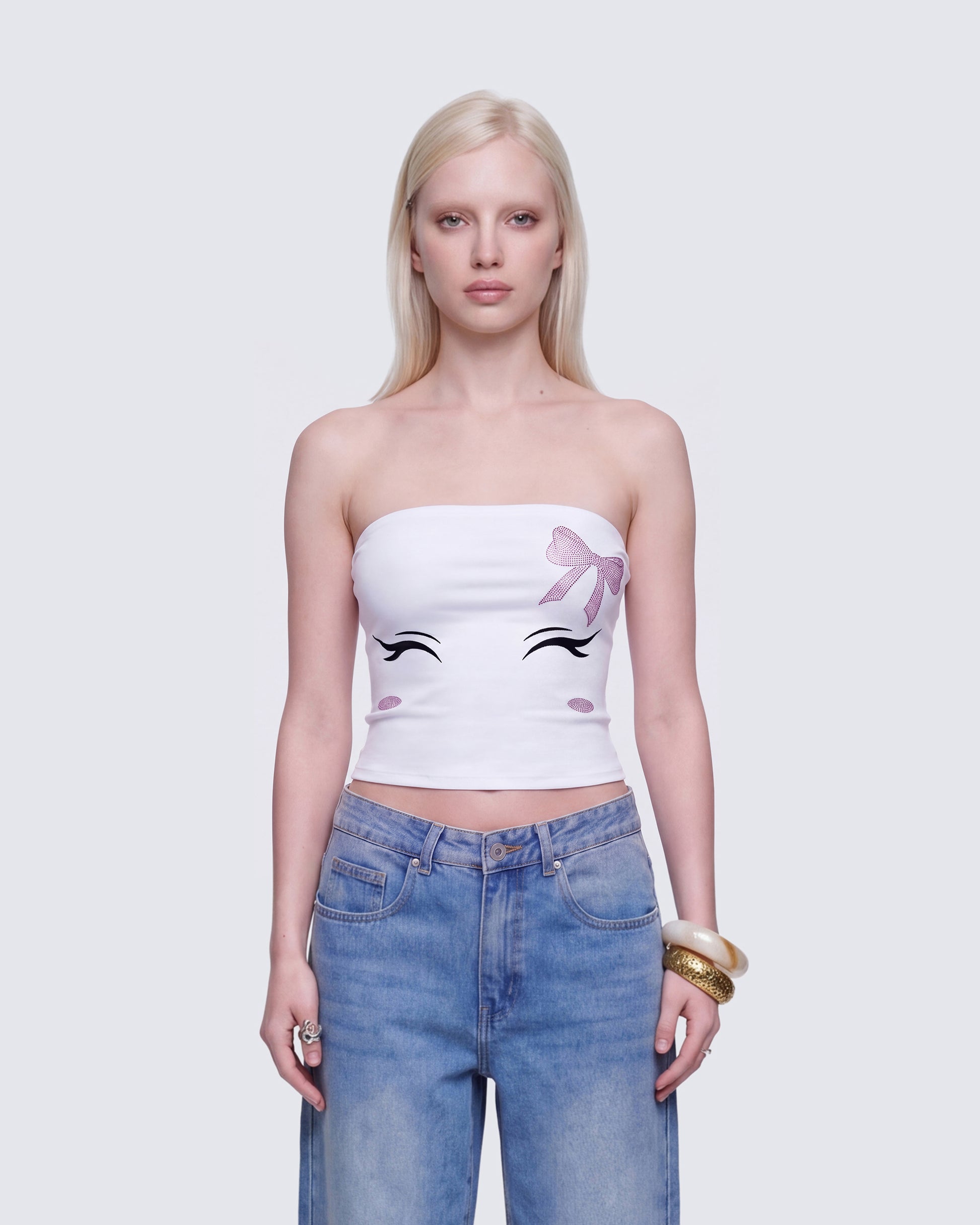 Dane White Graphic Tube Top model front