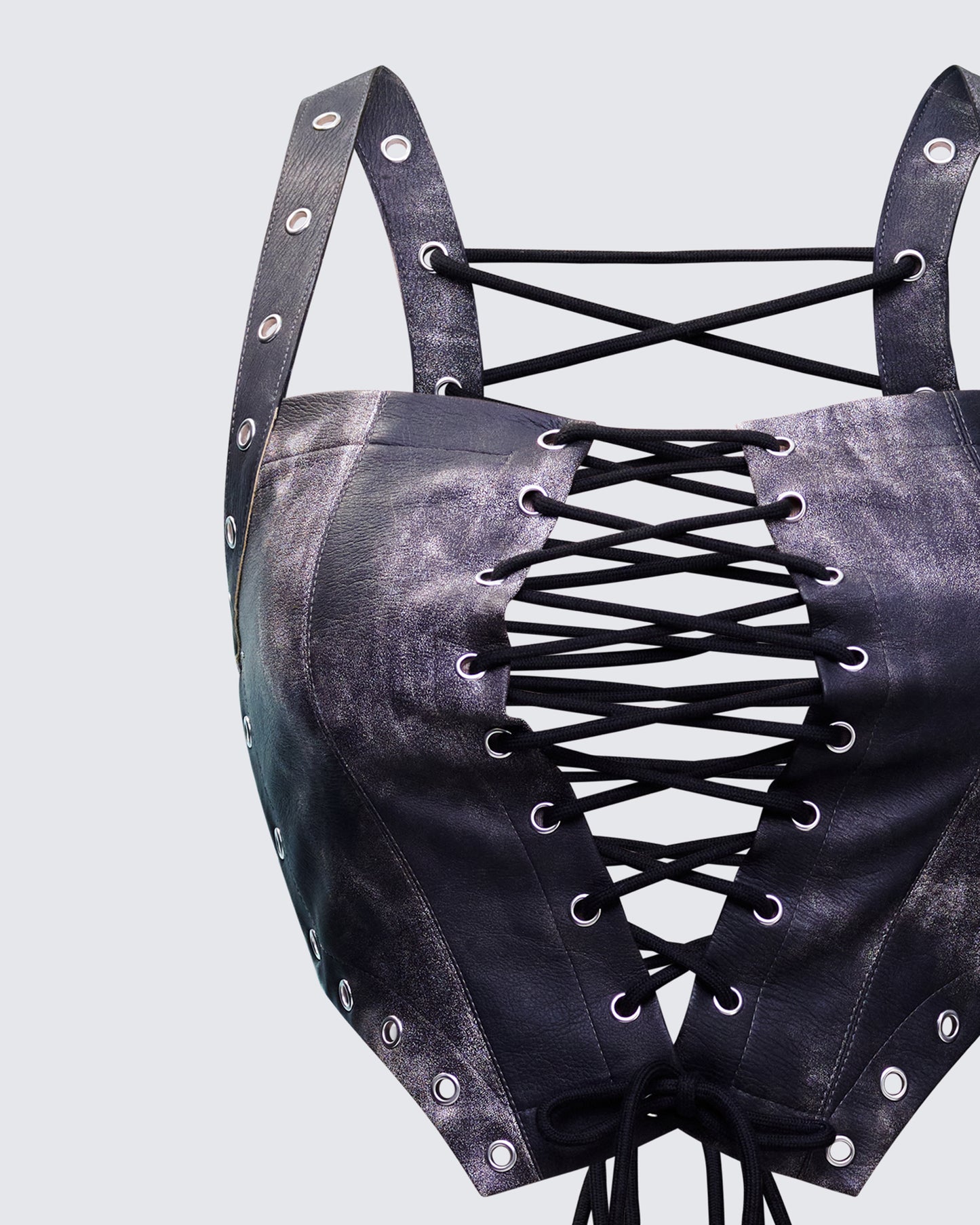 Danira Black Vegan Leather Backless Corset Top