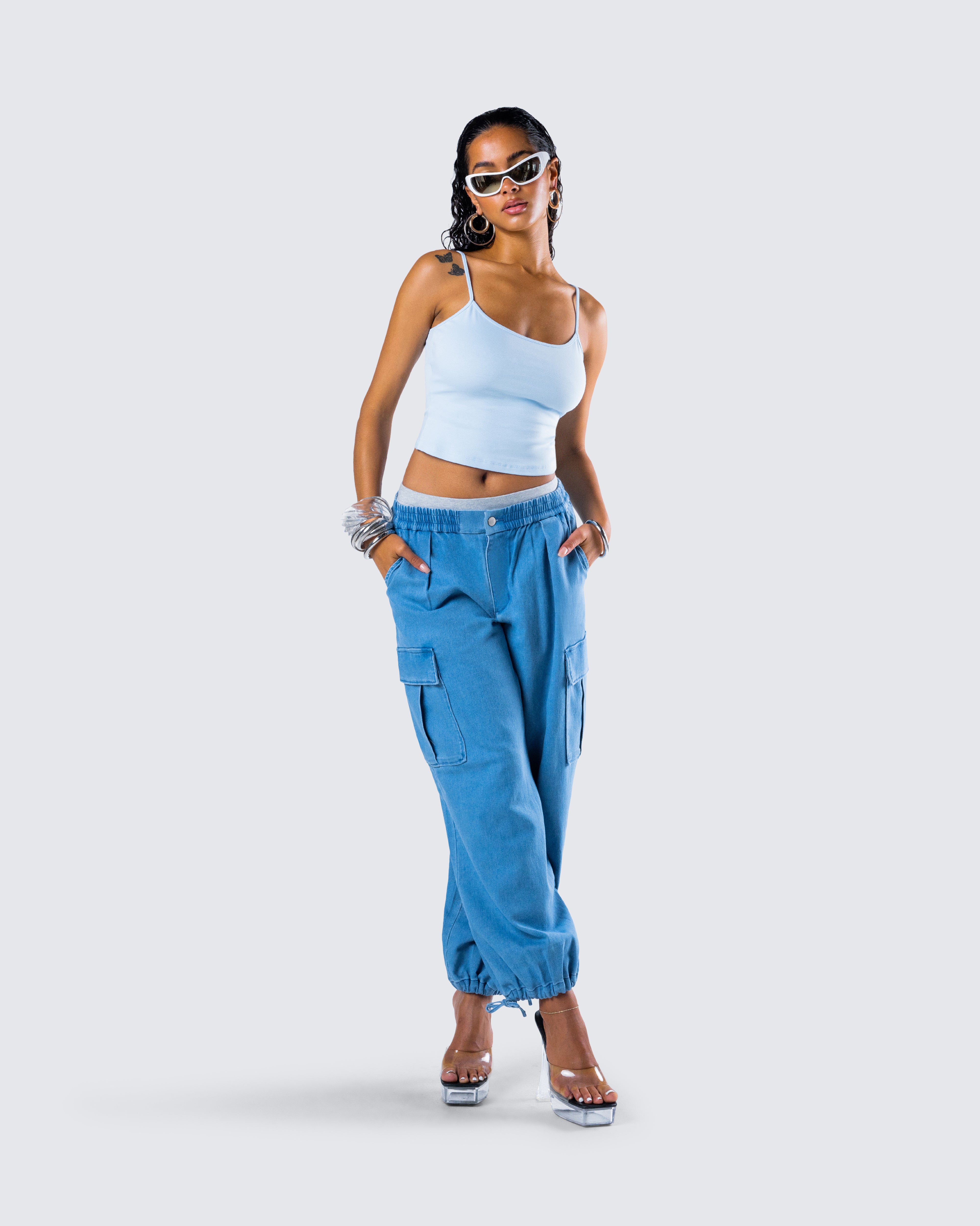 Darby Blue Denim Parachute Pant