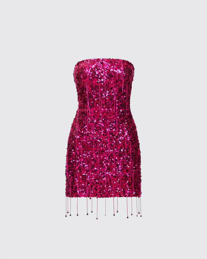 Darcie Pink Hand Beaded Sequin Mini Dress