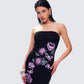 Dariela Black Flower Print Midi Dress