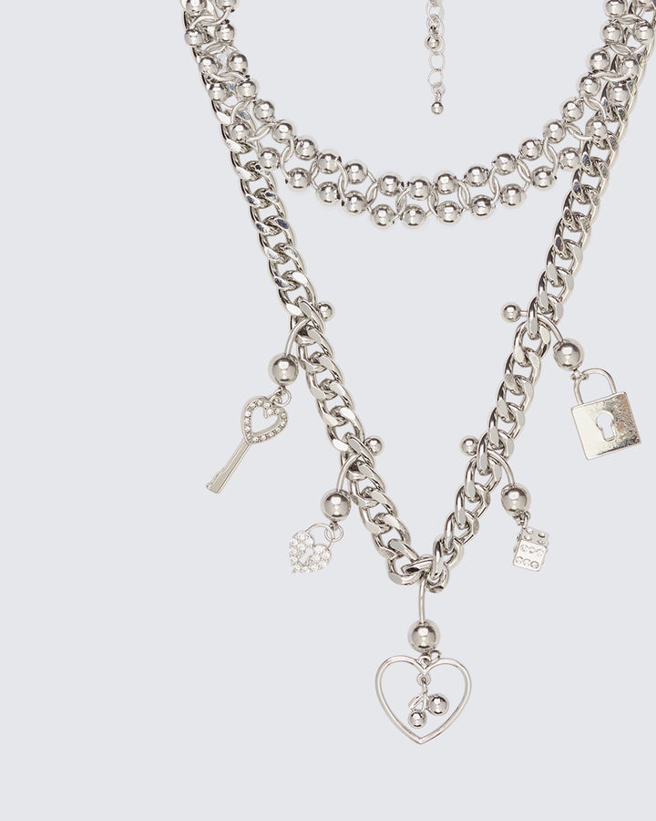 Darlene Silver Piercing Charm Necklace Stack