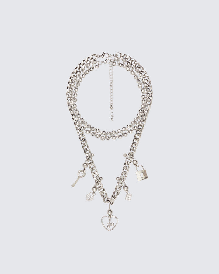 Darlene Silver Piercing Charm Necklace Stack product front