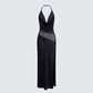 Daryl Black Matt Satin & Georgette Maxi Dress product front
