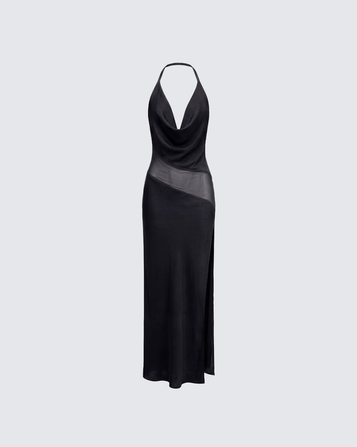 Daryl Black Matt Satin & Georgette Maxi Dress product front