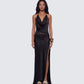 Daryl Black Matt Satin & Georgette Maxi Dress model front