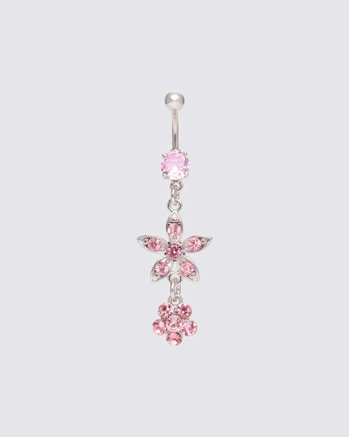 Dasha Pink Flower Dangle Belly Bar product front