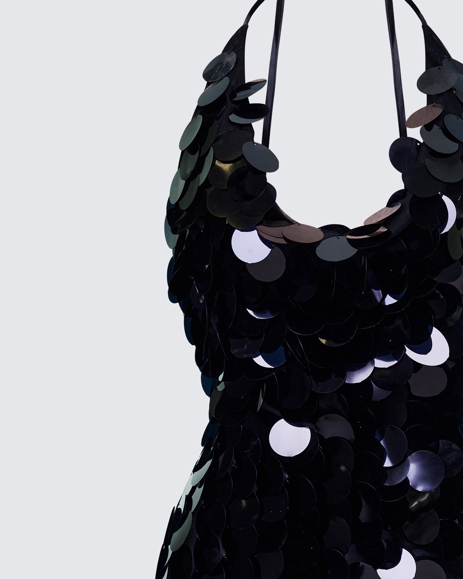 Black Sequin Halter Mini Dress - Disc Paillette Party FINESSE Black Sequin Halter Mini Dress - Disc Paillette Party FINESSE