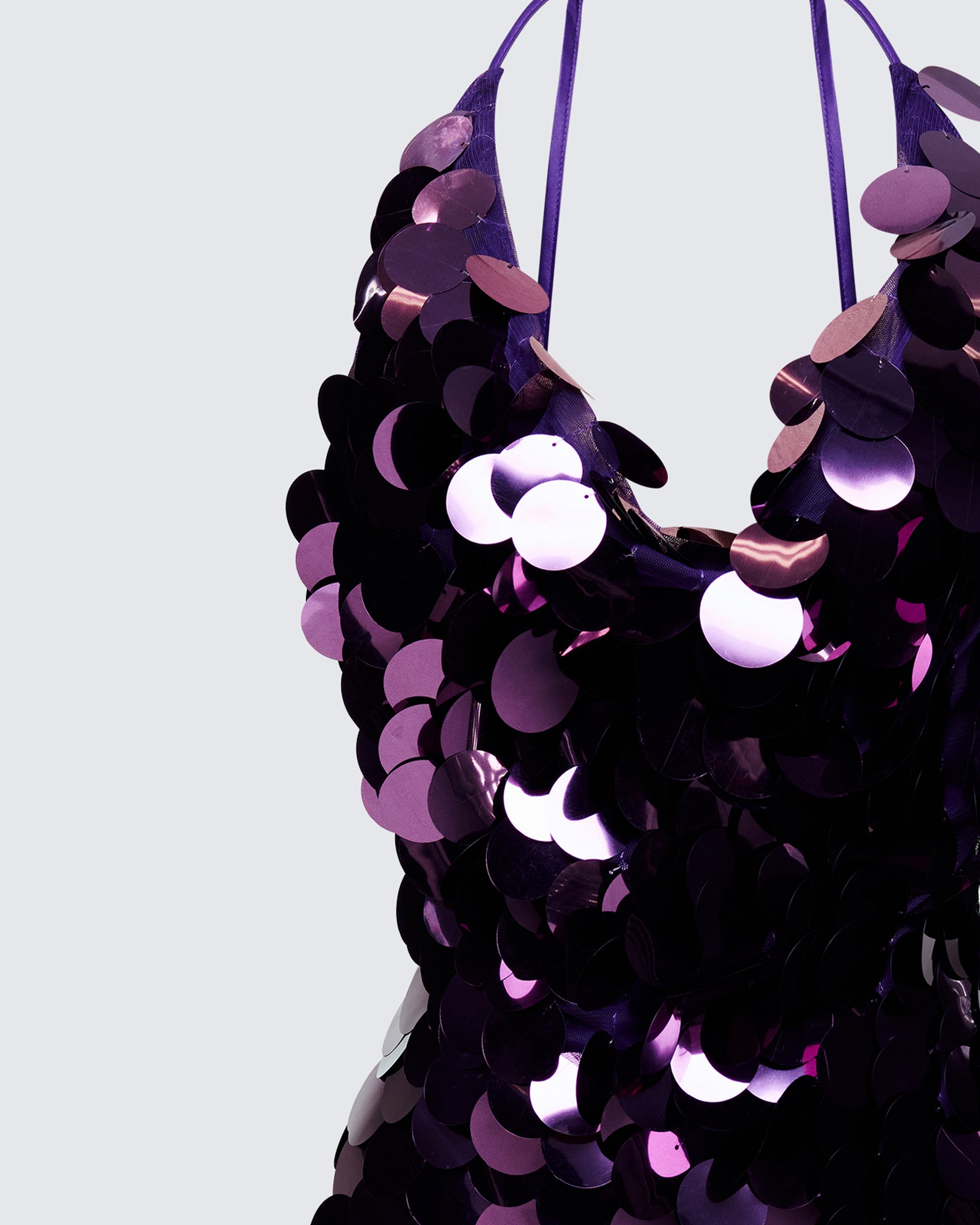 Deanah Purple Disc Sequin Mini Dress - close up detail