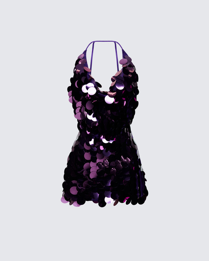 Deanah Purple Disc Sequin Mini Dress product front