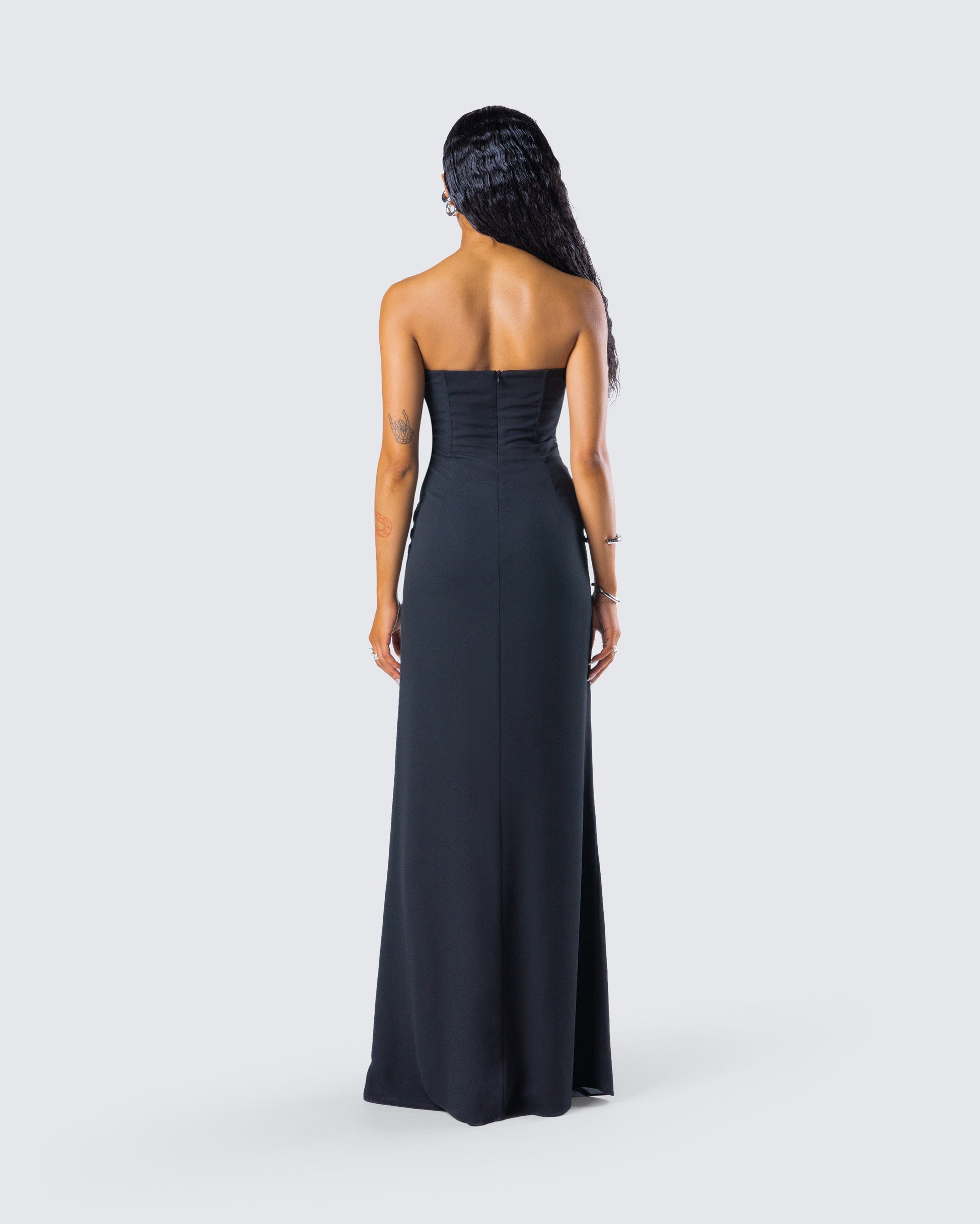 Black Lace Panel Maxi Dress - Strapless Formal Gown FINESSE Black Lace Panel Maxi Dress - Strapless Formal Gown FINESSE