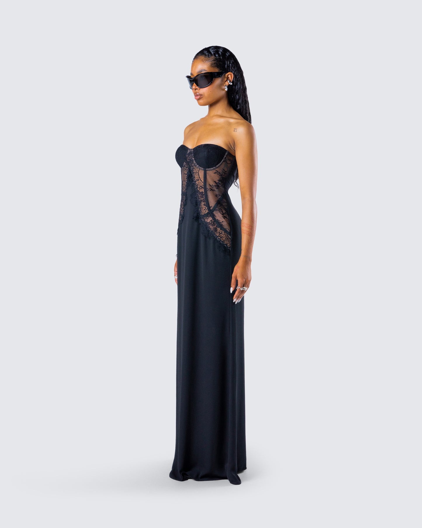 Debra Black Lace Panel Maxi Dress