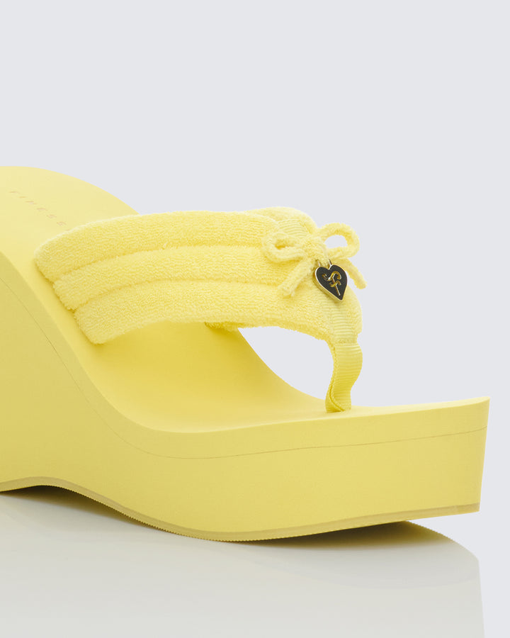 Deema Yellow Superstacked Wedge Flip Flop - close up detail