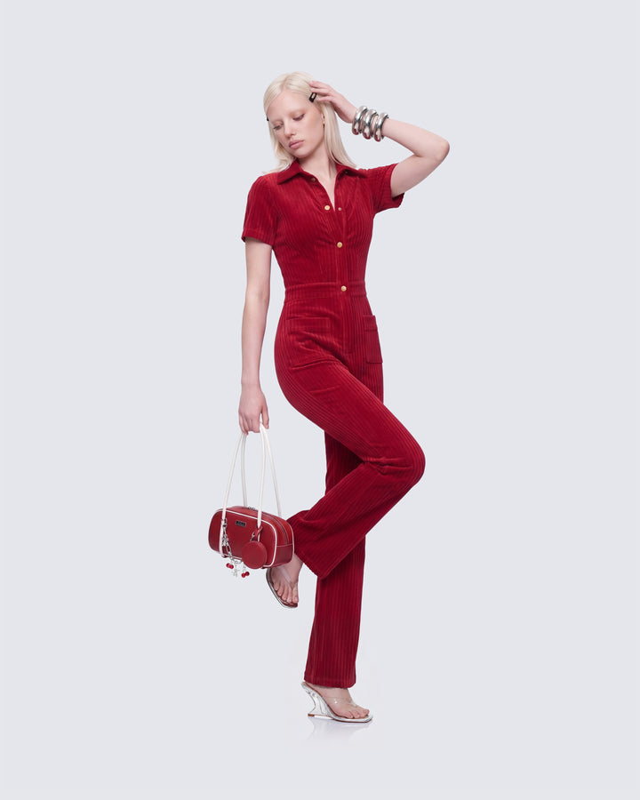 Della Red Corduroy Jumpsuit