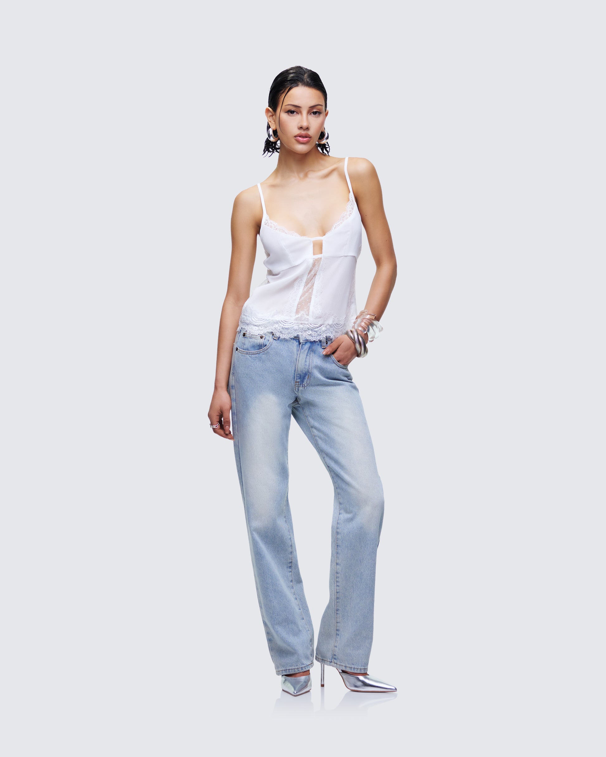 Delphina White Lace Mix Cami Top