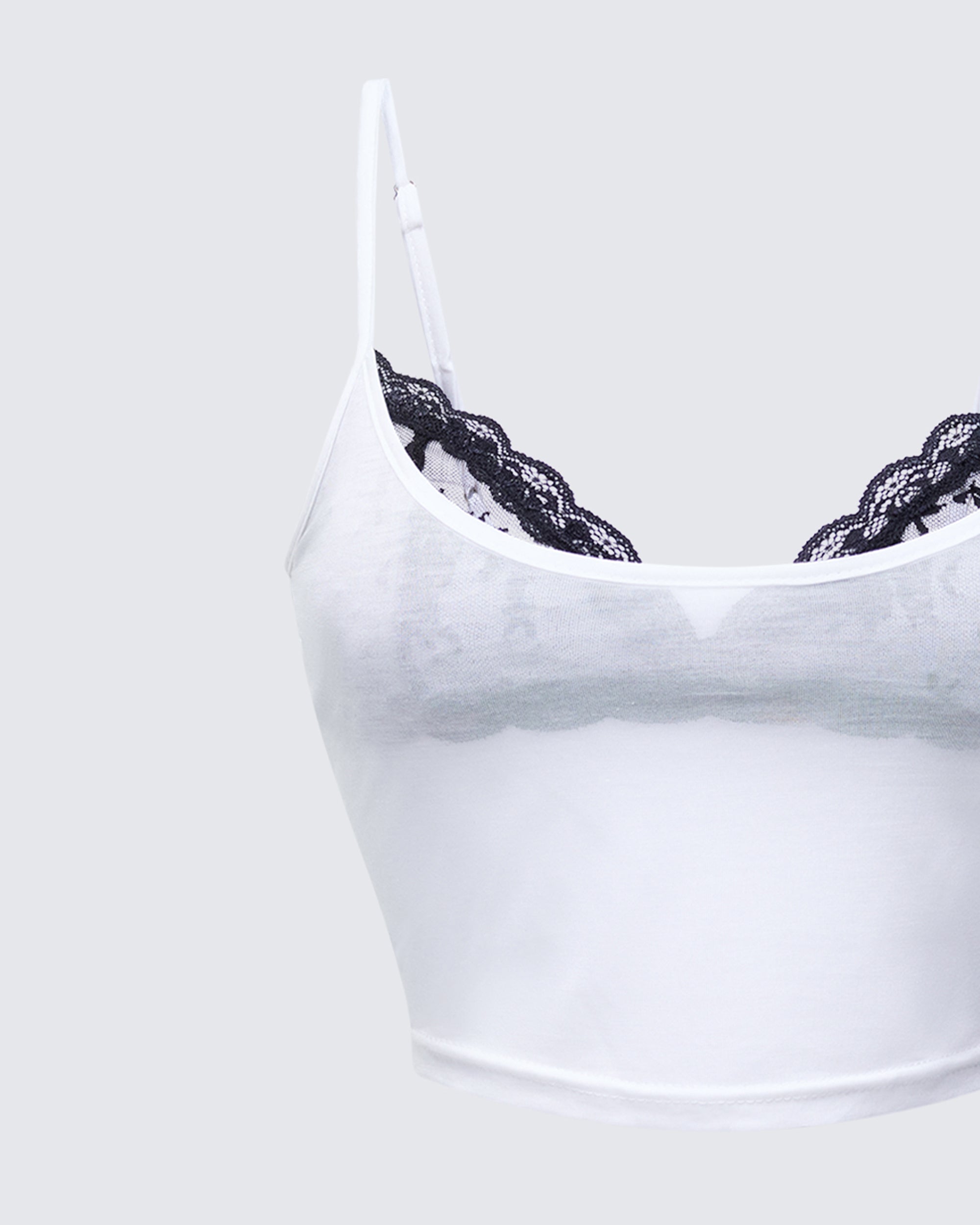 THEREDTHREAD S circle camisole lace ホワイト White Cami Top with Black Lace Trim - Fitted Tank – FINESSE