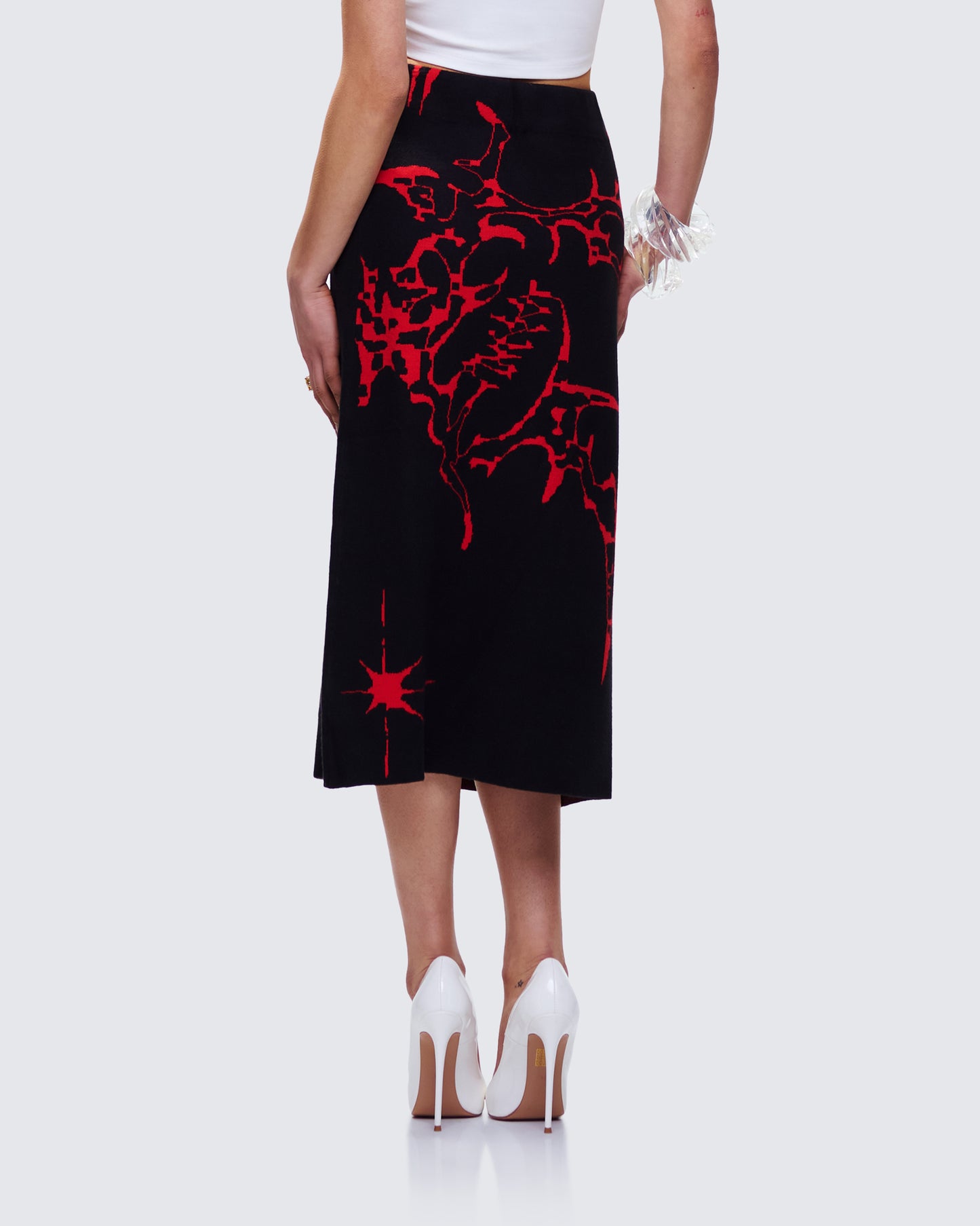 Dena Black Intarsia Knit Midi Skirt