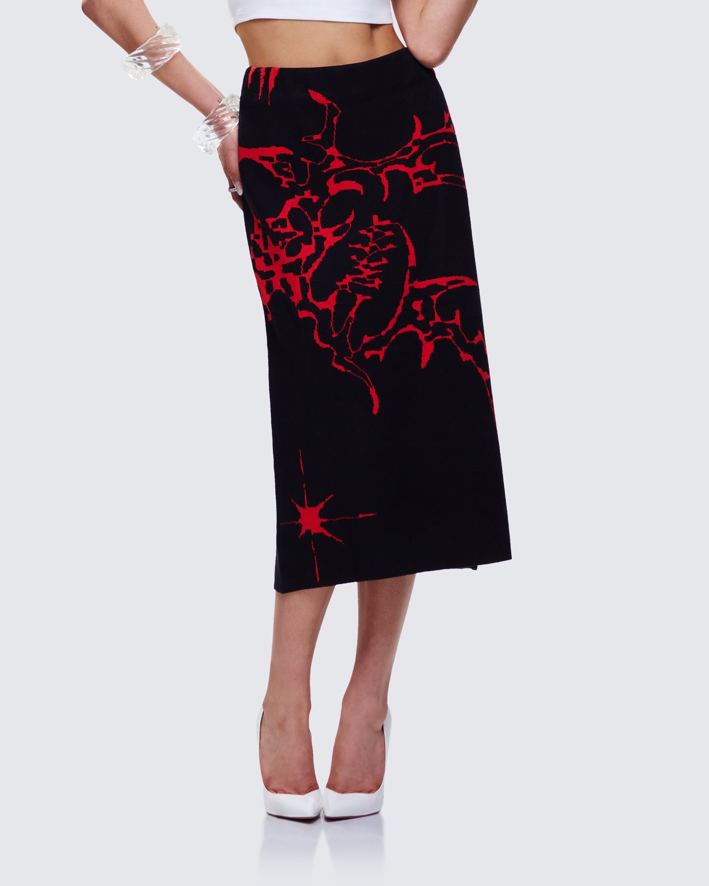 Dena Black Intarsia Knit Midi Skirt