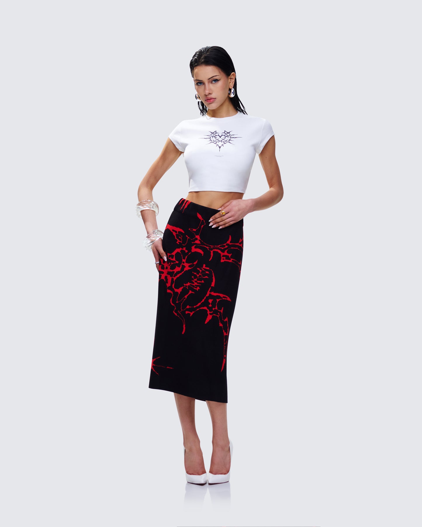 Dena Black Intarsia Knit Midi Skirt