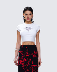 Dena White Jersey Graphic Top