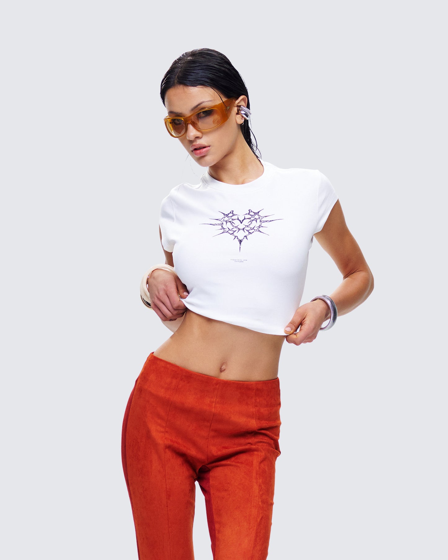 Dena White Jersey Graphic Top