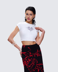 Dena White Jersey Graphic Top