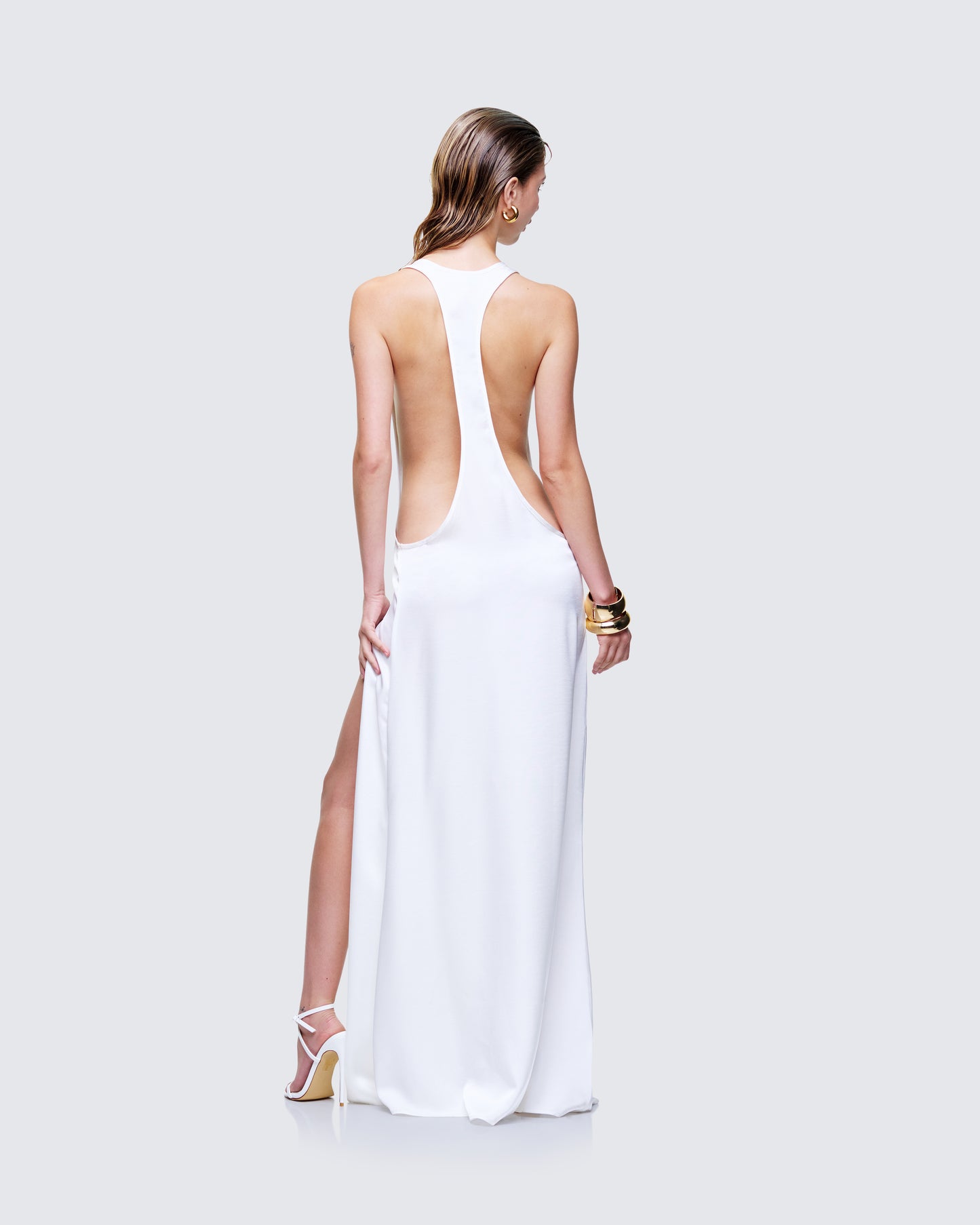 Dessa White Satin Racer Detail Maxi Dress