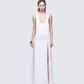 Dessa White Satin Racer Detail Maxi Dress model front