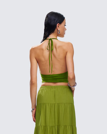 Didi Green Cowl Neck Halter Top