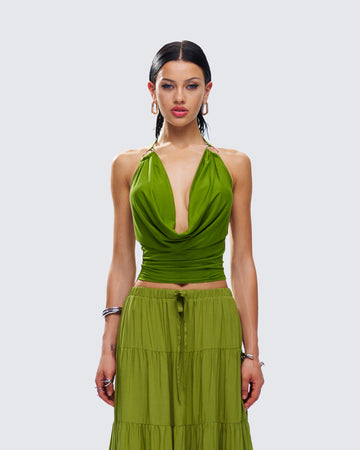 Didi Green Cowl Neck Halter Top