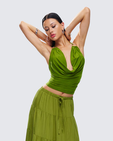 Didi Green Cowl Neck Halter Top