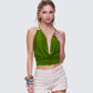 Didi Green Cowl Neck Halter Top